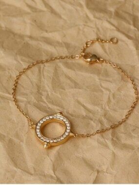 Gold 14k Gold Plated Circle Cubic Zirconia Bracelet